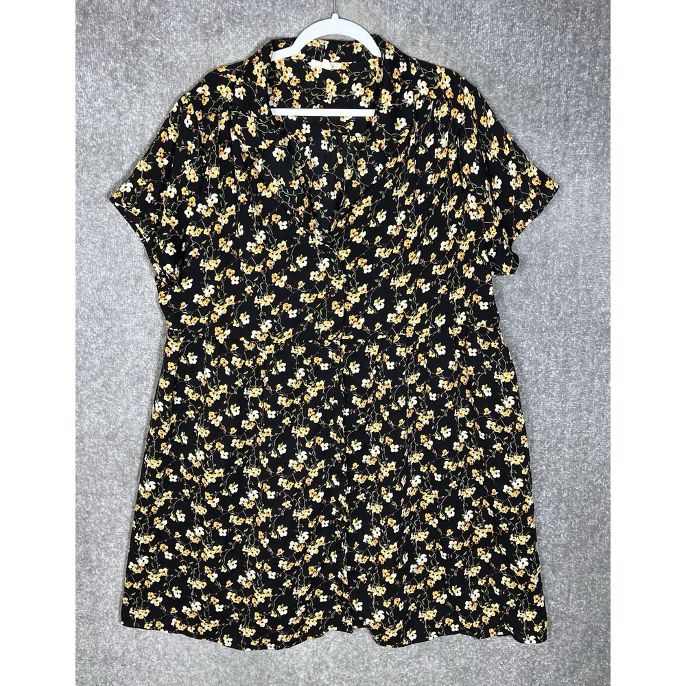 Indigo Rose Button Up Dress Womens Size 3X Black Ditsy Floral Stretch Prairie